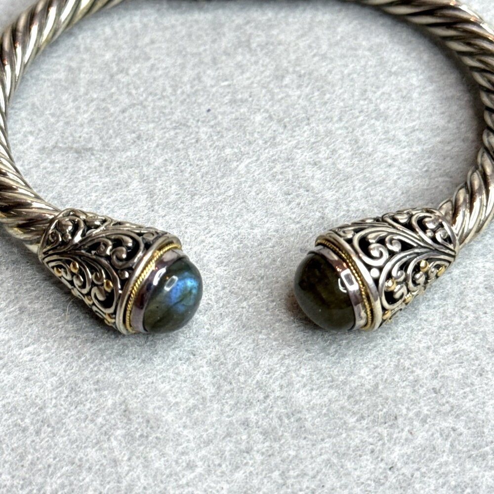 Cuff Bracelet Labradorite Cable 18K Gold Sterling Silver Hinged Bali Designs